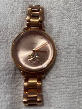 Fossil Rose Gold Tone Crystal Accent Bracelet Watch Jacqueline Model